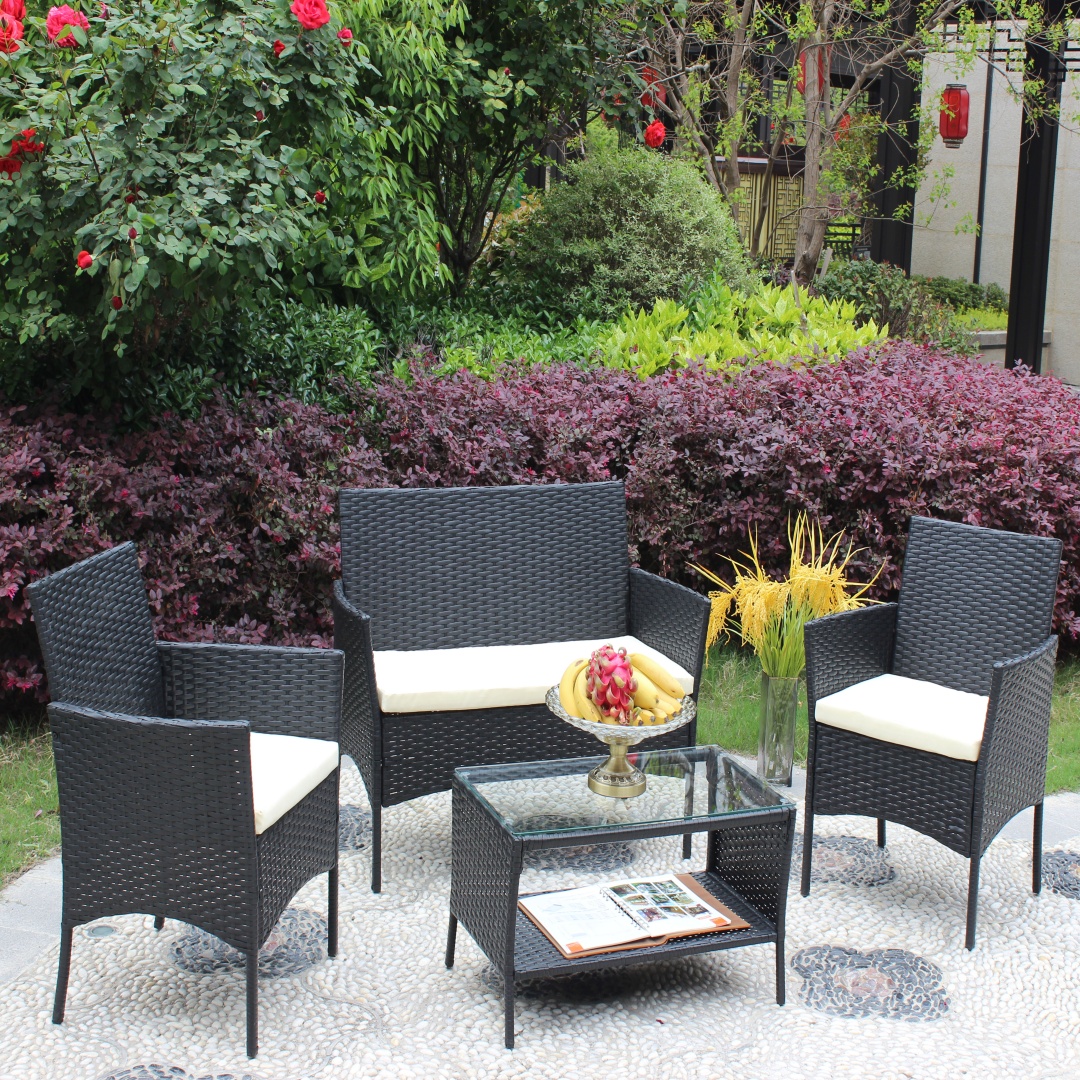 4 PC Rattan Patio Furniture Set Outdoor Patio